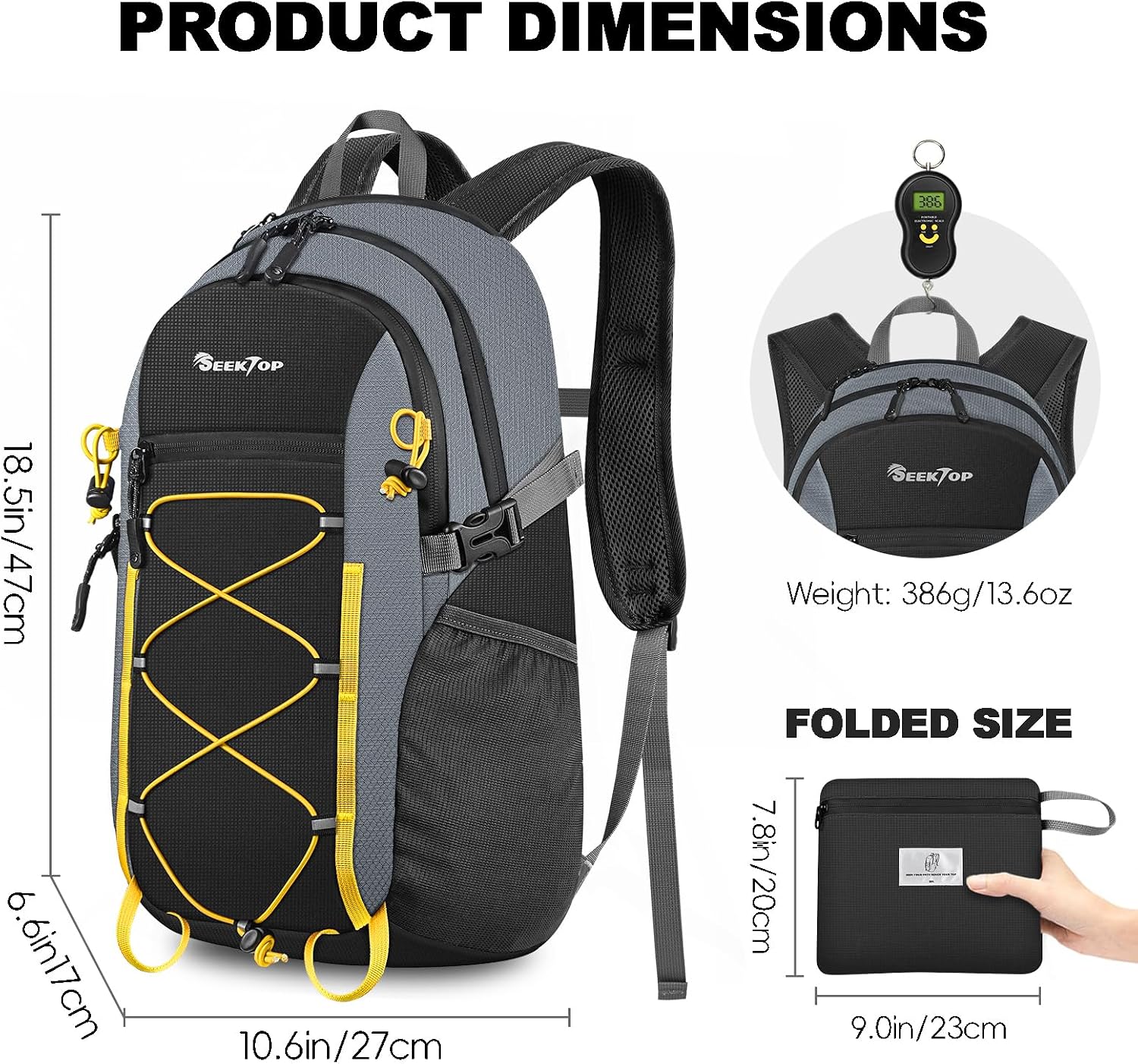 Seektop Packable Waterproof Hiking Backpack, 20L Lightweight Daypack | Tear-Resistant Nylon Material, Multi-Compartment Storage, Ultralight Small Foldable Travel Hiking Daypack for Men & Women - Image 3