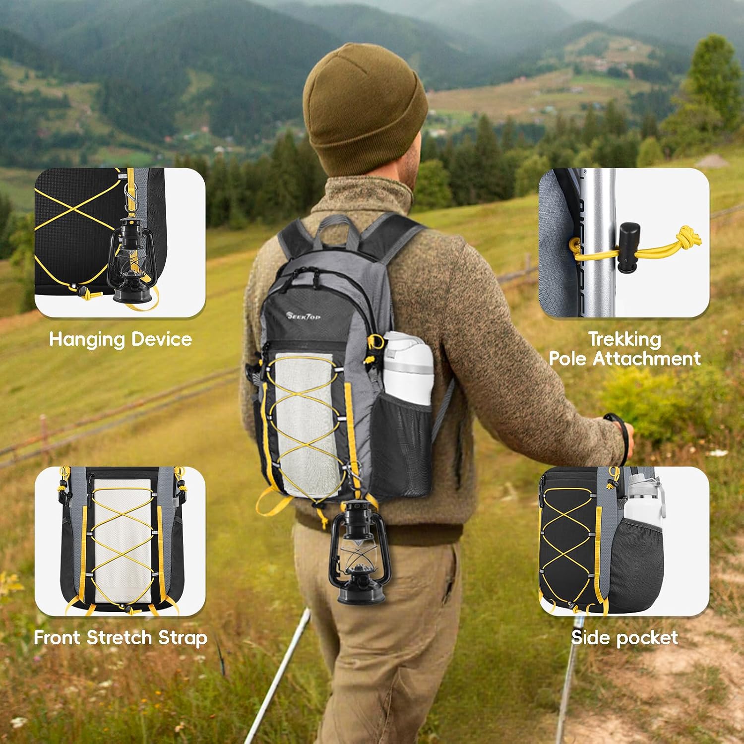 Seektop Packable Waterproof Hiking Backpack, 20L Lightweight Daypack | Tear-Resistant Nylon Material, Multi-Compartment Storage, Ultralight Small Foldable Travel Hiking Daypack for Men & Women - Image 5