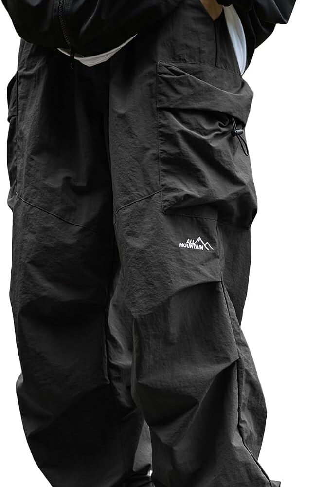 Mens's Baggy Cargo Pants Casual Parachute Pants Loose Fit Hip Hop Harme Lightweight Water Resistant Pants with Pockets